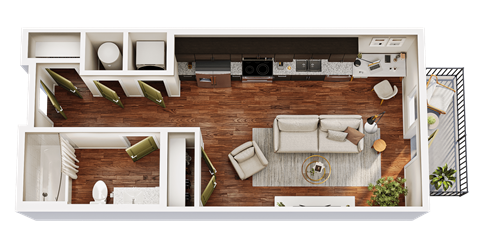 Floor plan for studio, 1 bath, 424 sqft